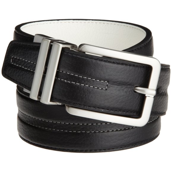 Men\'s Stitch Reversible Belt (black/white, 38)😚